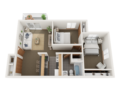 Floor plan for 2 beds, 1 bath, 768 sqft